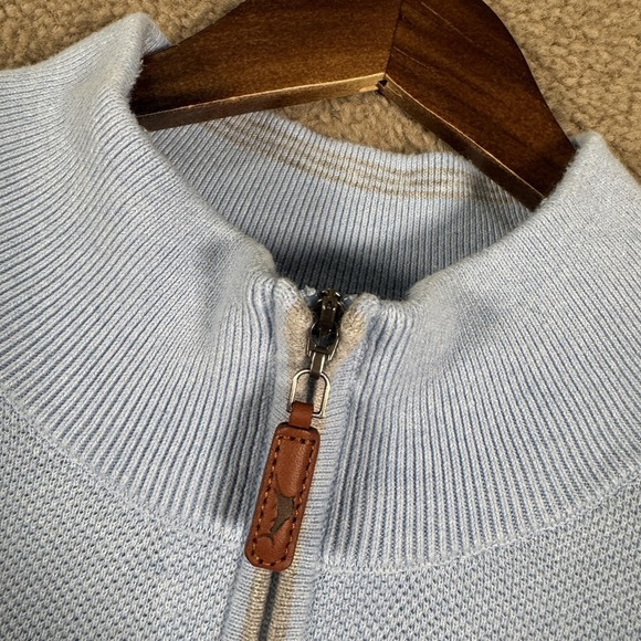 Tommy Bahama Sweater Mens 2XL Light Blue IslandZone Coolmax Quarter Zip Pullover - Picture 7 of 12